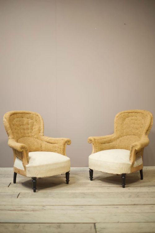 Pair of Napoleon III Curved Backed Armchairs