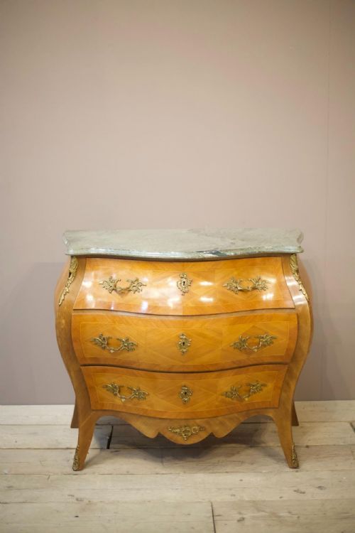 20th Century Marble Top Bombe Chest - Dark Green