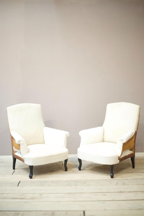 Pair of Napoleon III Plain Square Back Armchairs