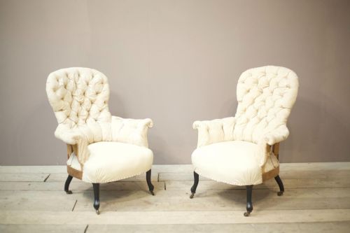 fig 1. Pair of Napoleon III buttoned spoon back armchairs