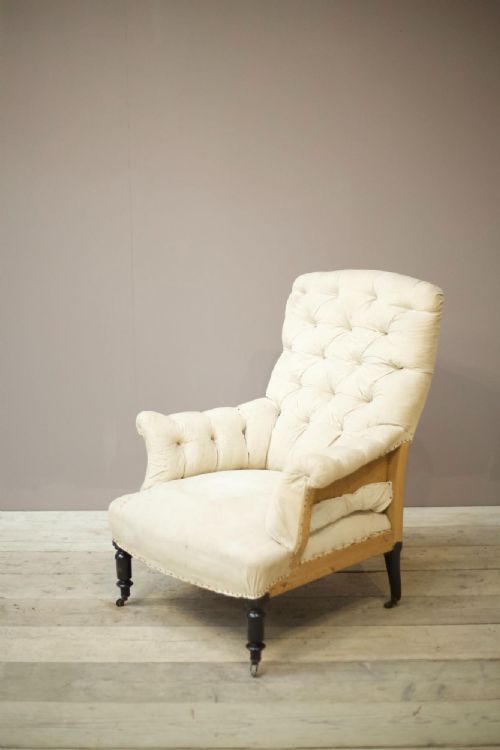 Napoleon III Large Proportioned Buttoned Square Back Armchair