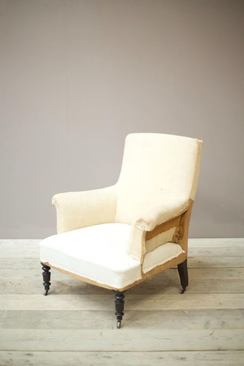 Napoleon III Square Back Armchair with Turned Legs