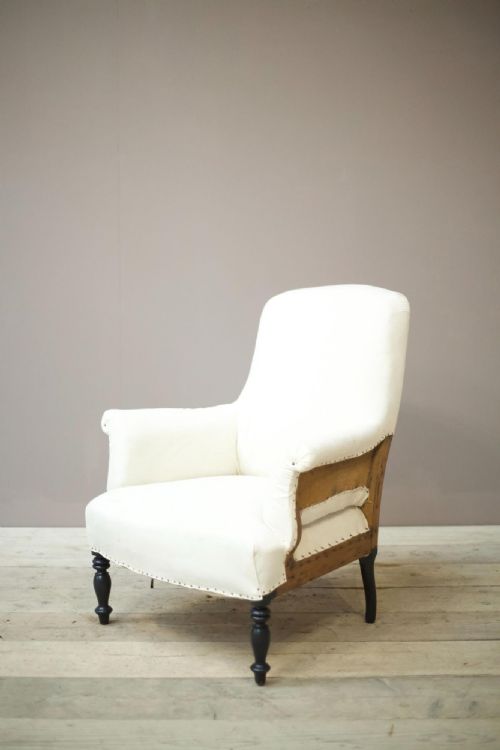 Napoleon III Square Back Armchair with Tall Turned Legs