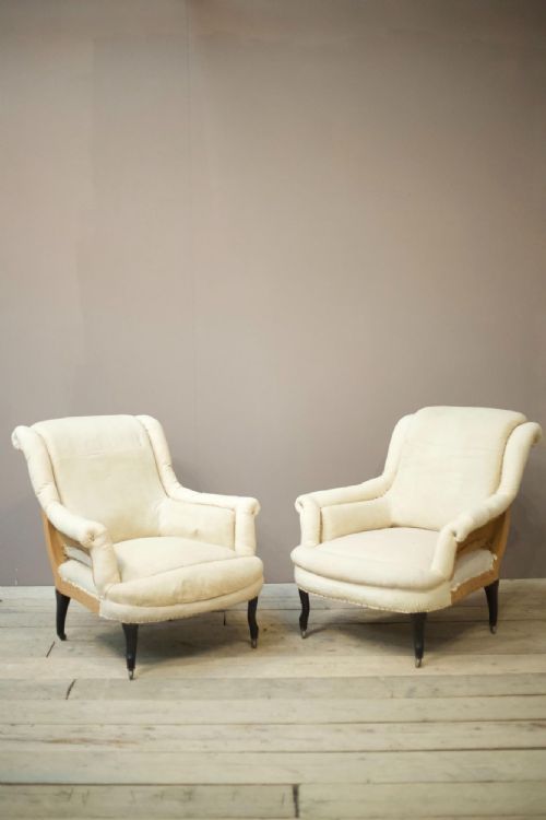 Pair of Napoleon III Scroll Back Pie Crust Armchairs