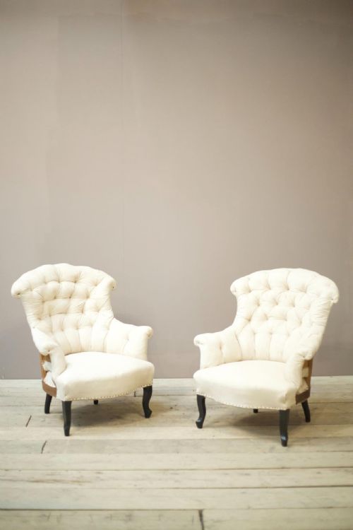 Pair of Napoleon III Buttoned Fishtail Armchairs