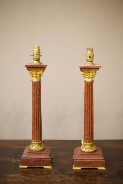 Pair of 19th Century Red Marble Table Lamps