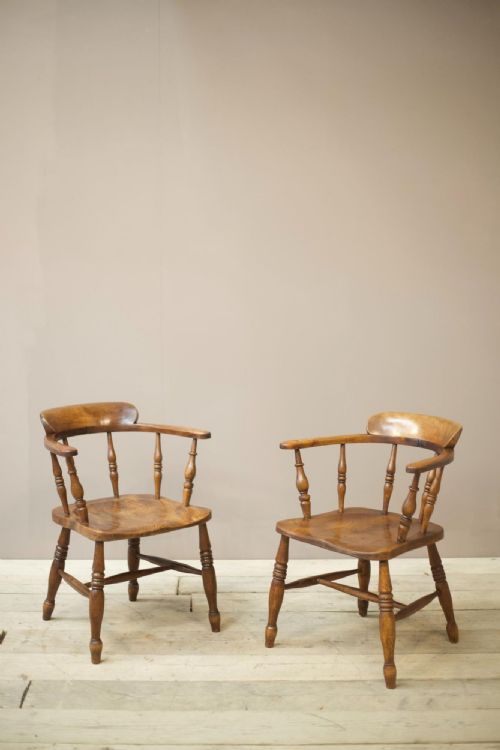 Pair of 20th Century Ash and Elm Smokers Chairs