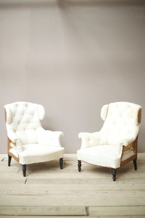 Pair of Napoleon III Buttoned Wingback Armchairs