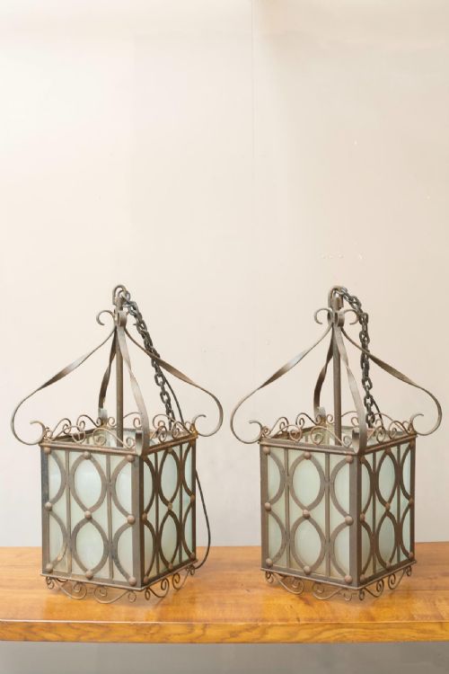 Pair of 20th Century Frosted Glass Hanging Lantern