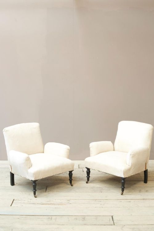 Pair of Napoleon III Cushioned Arm Armchairs