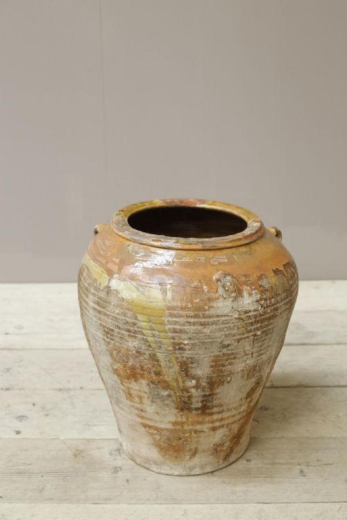 19th Century Orange Glazed Spanish Olive Pot - Medium