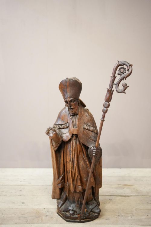 17th Century Carved Oak Statue of a Saint