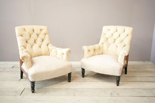 fig 1. Pair of Napoleon III buttoned square back armchairs