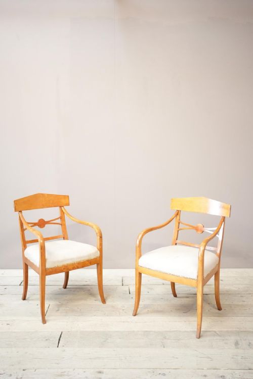 Pair of Early 20th Century Satin Wood Swedish Biedermeier Armchairs