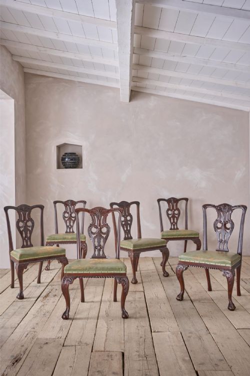 Set of 6 Jas Shoolbred Dining Chairs in Mint Green Leather