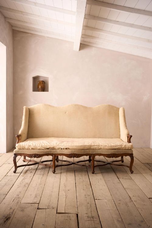 Early 19th Century Carved Stretcher French Settee