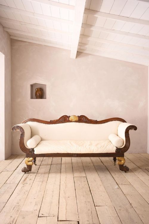 Antique Regency Mahogany Framed Sofa with Dodo Head Detail