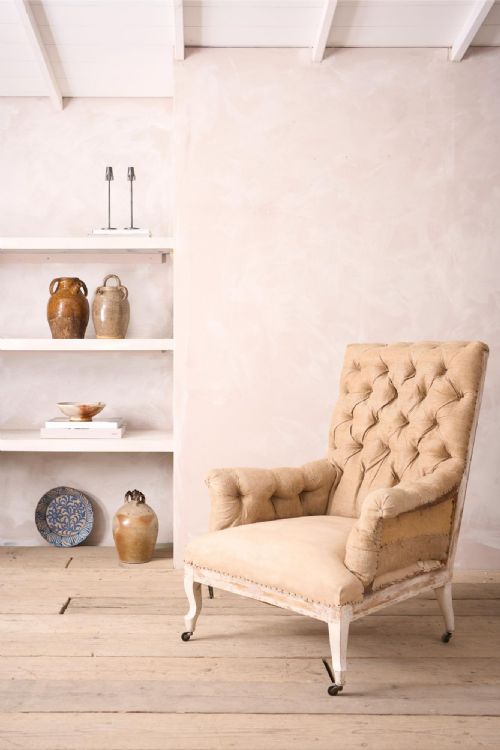 19th Century French Buttoned Square Back Armchair