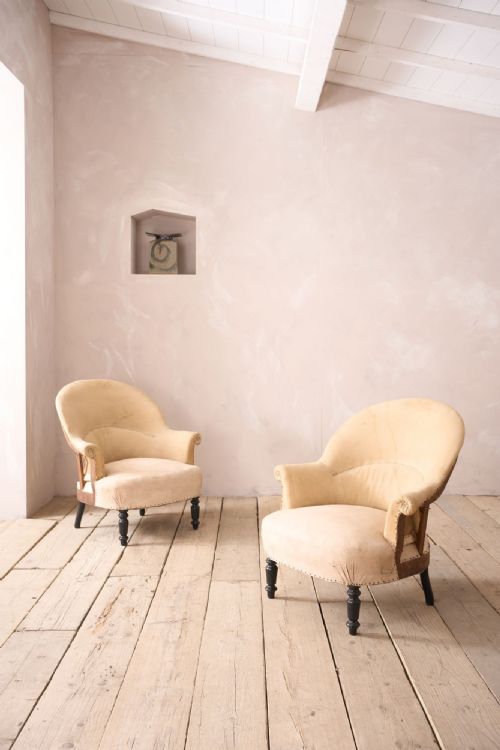 Pair of Napoleon III Tub Chairs with Turned Legs