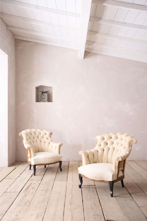 Pair of Napoleon III Buttoned Fishtail Armchairs