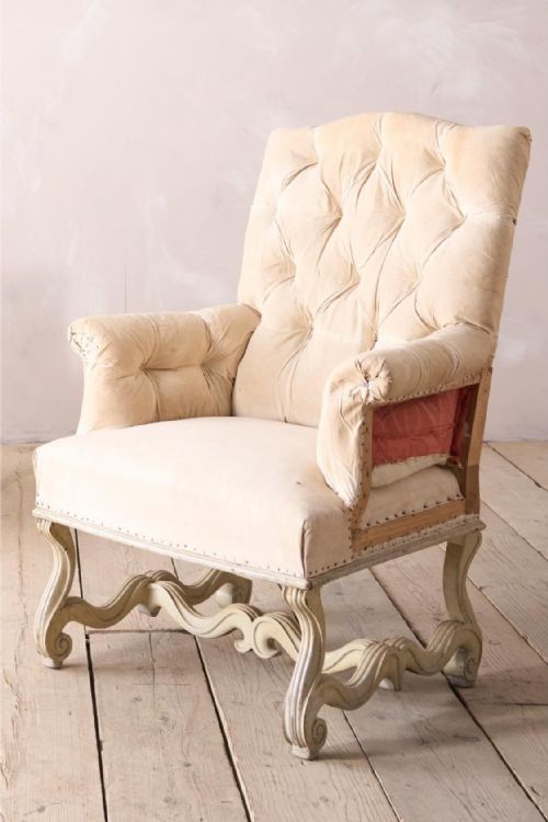 fig 1. Pair of 19th century French buttoned back armchairs with painted carved frame