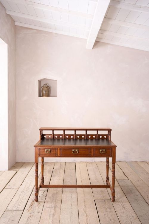 19th Century Art Nouveau Secessionist Leather and Mahogany Writing Table