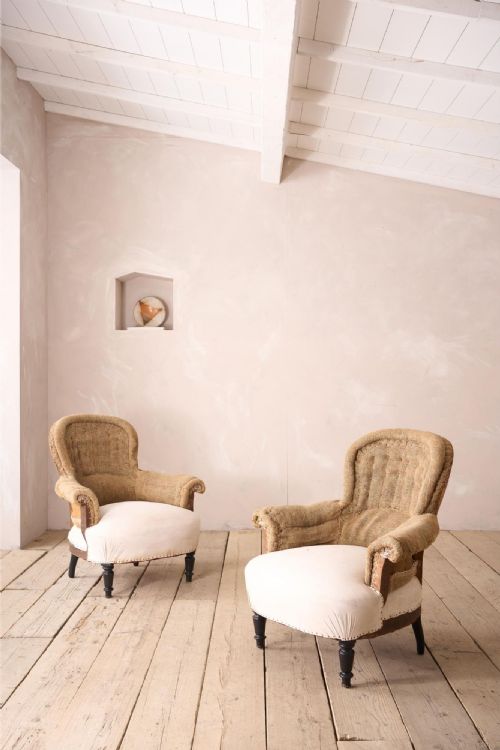 Pair of Napoleon III Curved Hessian Back Armchairs