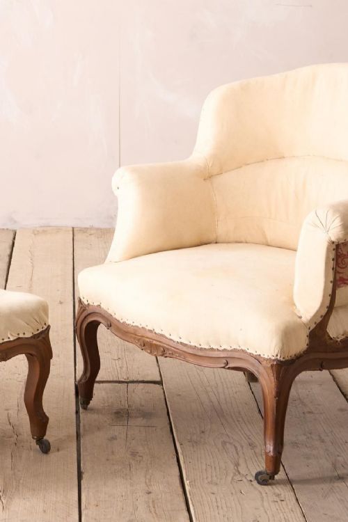 fig 1. 19th century French armchair with matching footstool
