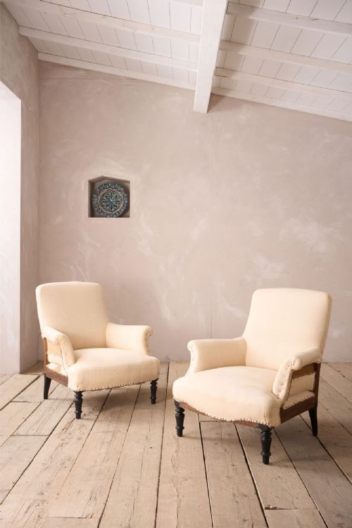 Pair of Wide Seated Napoleon III Square Back Armchairs
