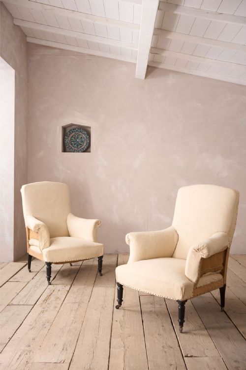 Pair of Large Square Back Napoleon III Armchairs