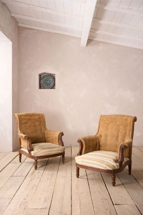 Pair of 19th Century French Armchairs with Carved Frame