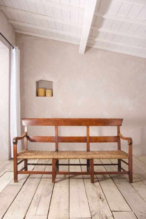 19th Century Rush Seated French Hall Bench