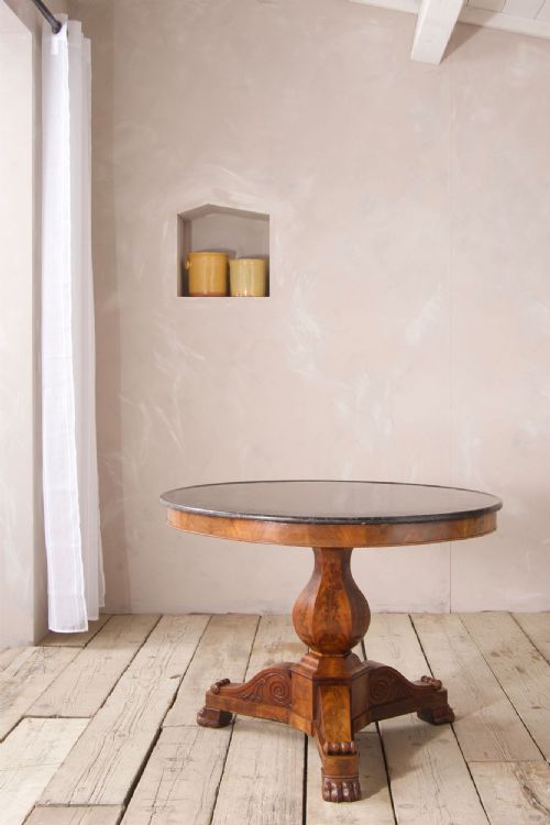 19th Century French Black Marble and Mahogany Gueridon Table