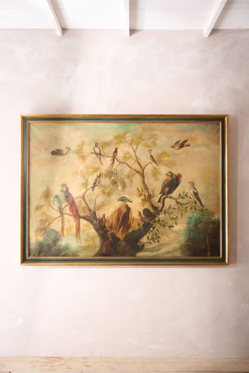 19th Century Oil on Canvas Painting of Tropical Birds
