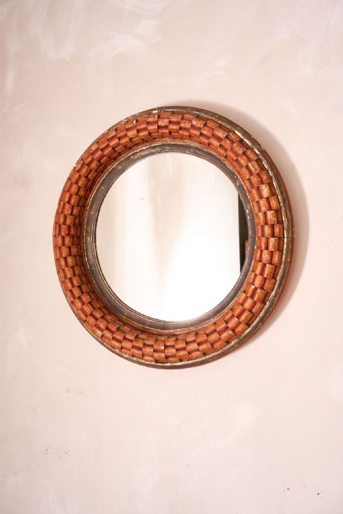 20th Century Red Painted Italian Circular Wall Mirror