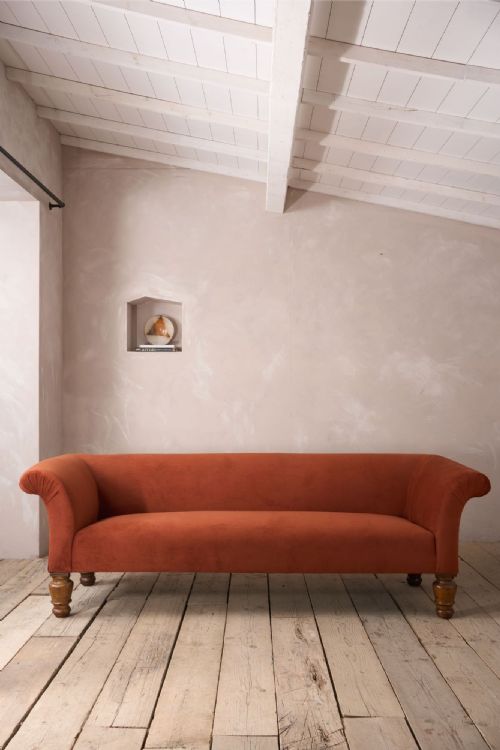 Victorian Country House Sofa in Rust Velvet
