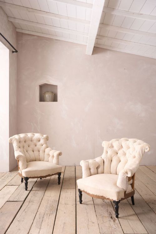 Pair of Napoleon III Buttoned Fishtail Armchair