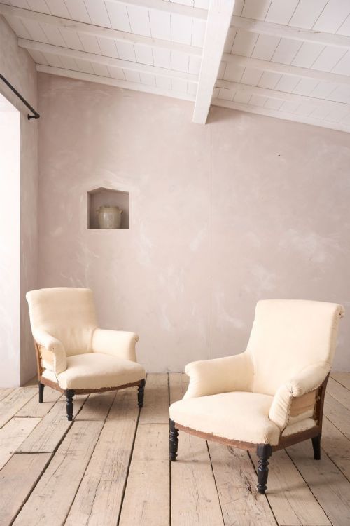 Pair of Napoleon III Scroll Back Armchairs