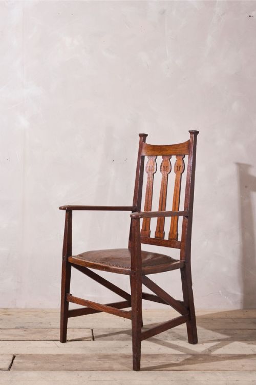 Arts and Crafts Oak and Leather Desk Chair
