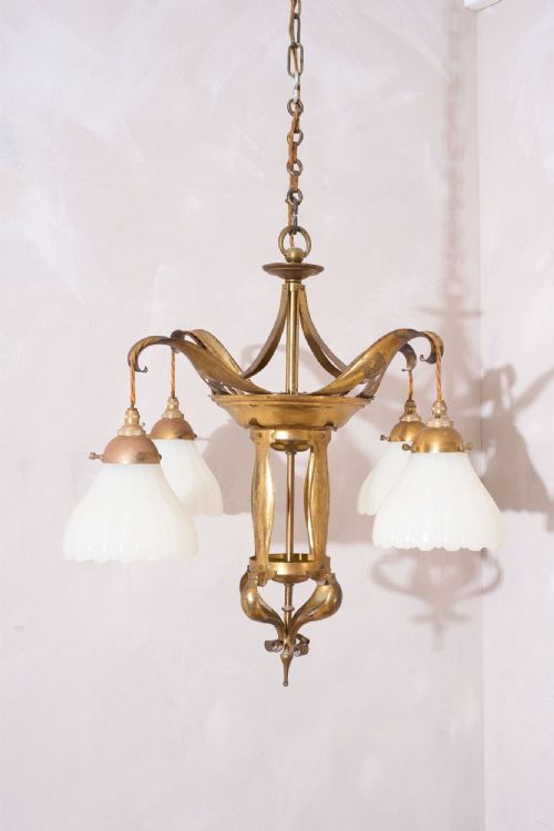 Arts and Crafts 4 Arm Ceiling Light in the Manner of Was Benson