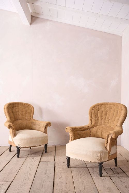 Pair of Hessian Curved Back Napoleon III Armchairs