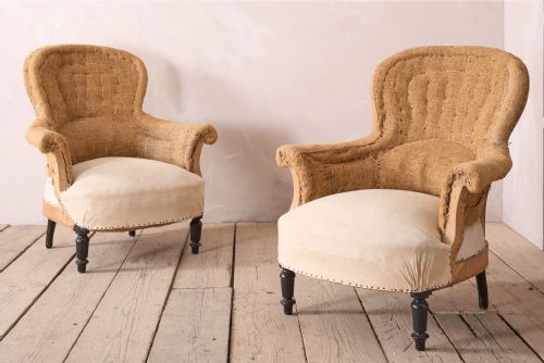fig 1. Pair of hessian curved back Napoleon III armchairs