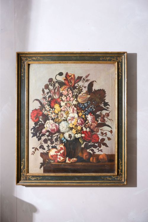 Large 18th Century Italian Painting of Flowers
