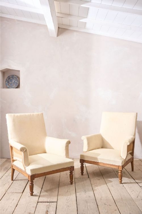Pair of Large 19th Century Square Back Armchairs
