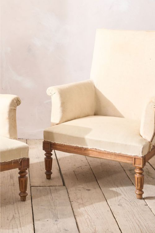 fig 1. Pair of Large 19th century square back armchairs