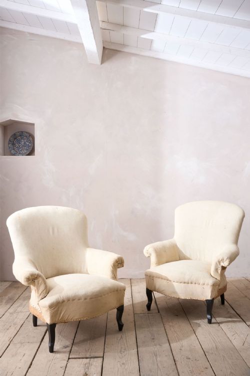 Pair of Napoleon III Wide Armed Plain Curved Back Armchairs