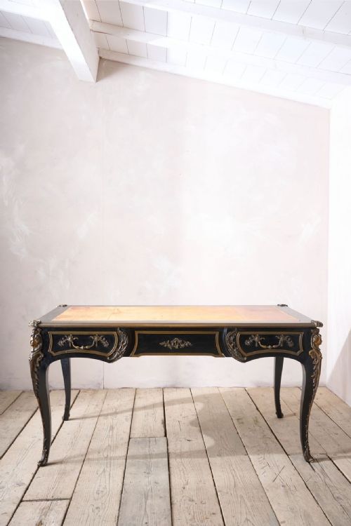 19TH CENTURY EBONISED FRENCH EMPIRE DESK WITH LEATHER TOP