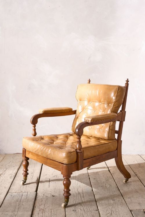 Victorian Mahogany and Leather Spindle Back Library Chair