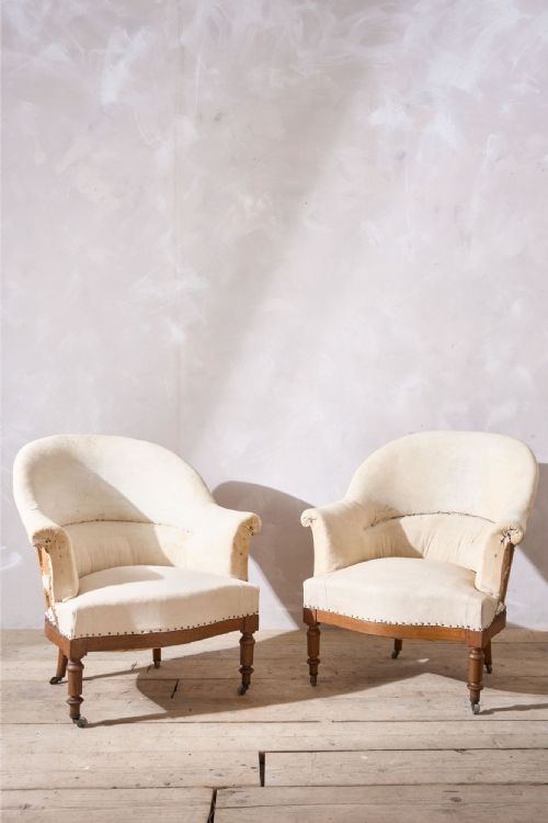Pair of 19th Century French Tub Chairs with Show Wood Frame