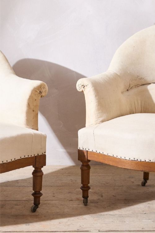 fig 1. Pair of 19th century French tub chairs with show wood frame